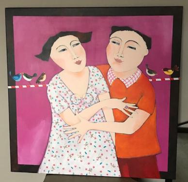 Schilderij "................." 80 x 80 cm (titel ontbreekt) Acryl op linnen