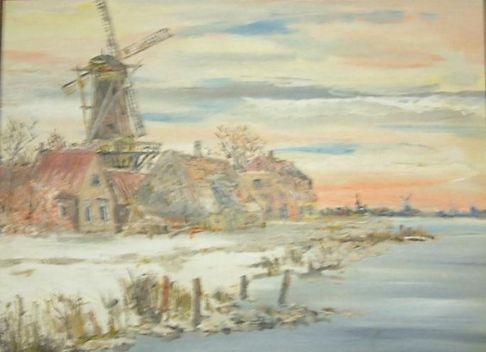 Abraham Caljouw  sr  Veere de molen nat in nat olie verf op doek