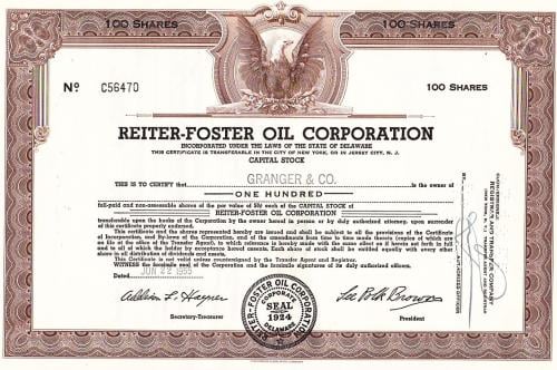 Oud Aandeel Reiter-Foster Oil Corporation 1955