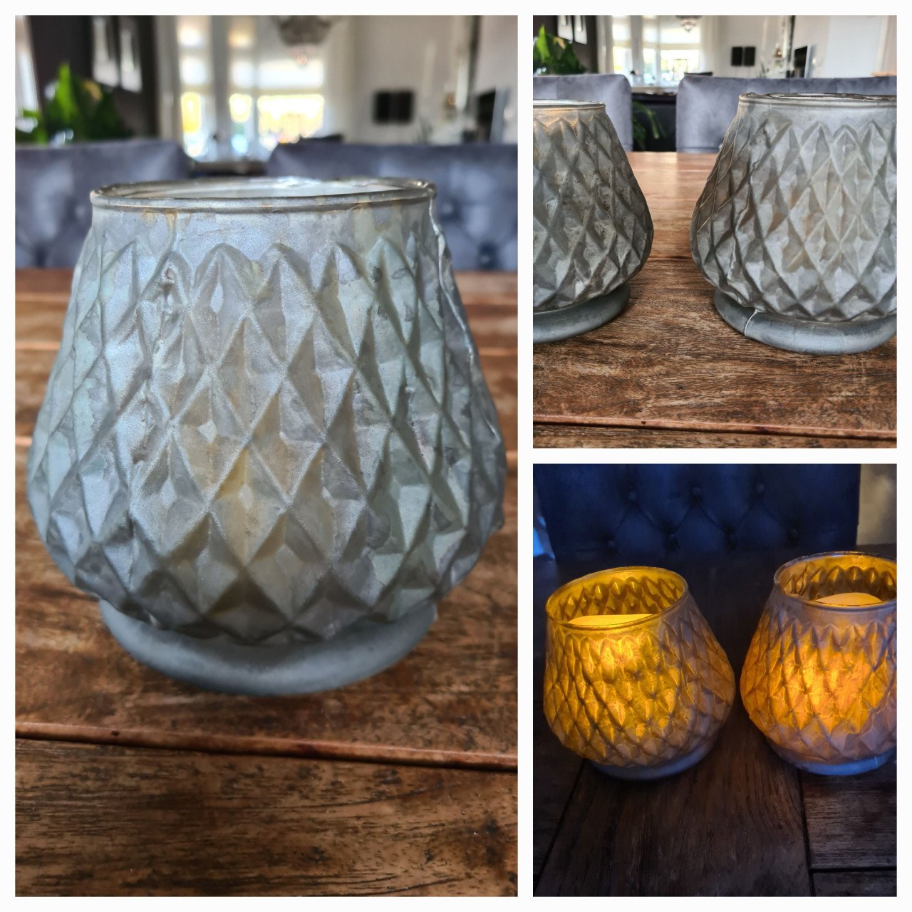2 sfeervolle oude , glazen kandelaars / vaasjes