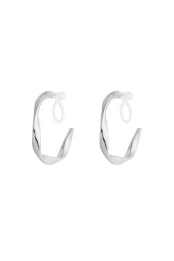 Oorclips zilverkleurig gedraaide vorm en kunststof clipje