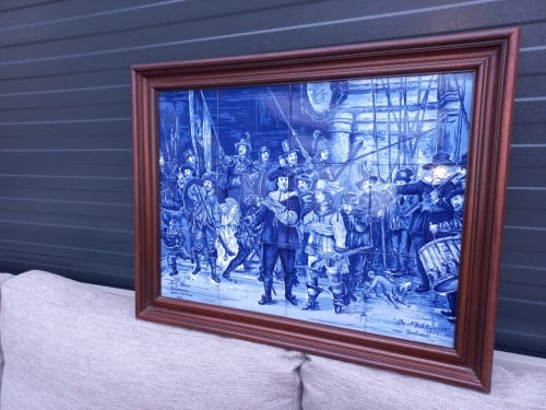 NACHTWACHT REMBRANDT-DELFTS BLAUW TEGELTABLEAU-SET VAN 16 TEGELS