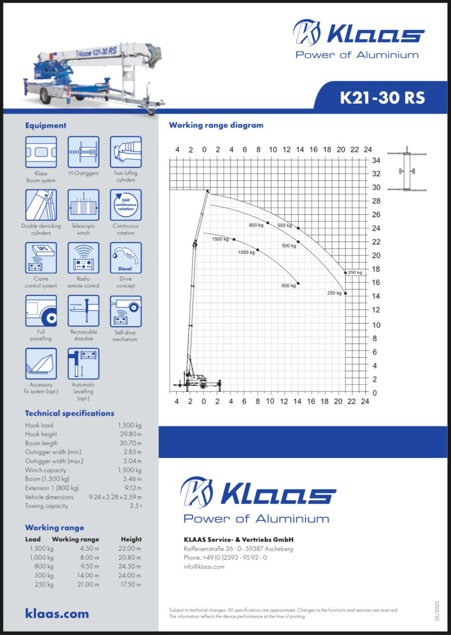 Te huur: Telescoop hoogwerker Klaas K21-30RS, hoogte 30m, reikweidte 17.5m