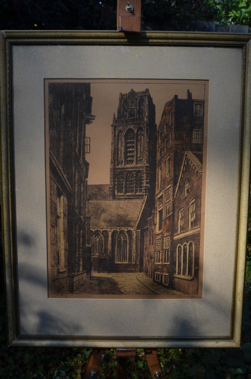 Ets Laurenskerk Rotterdam gesig. Jac. van Schip (?)