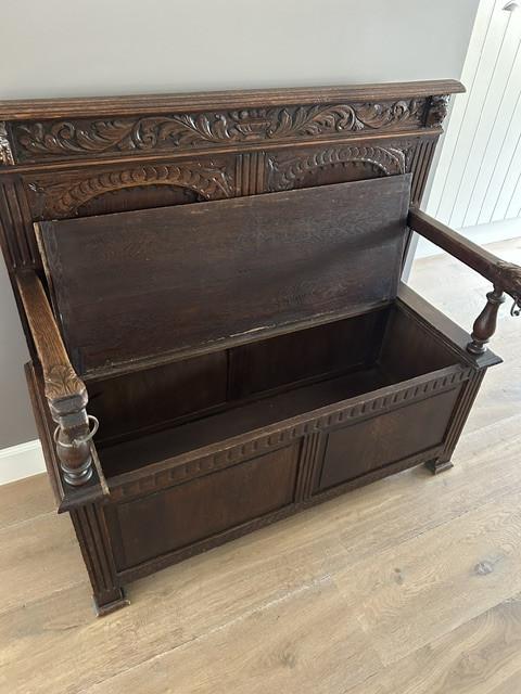 Antieke houten halbank / kistbank