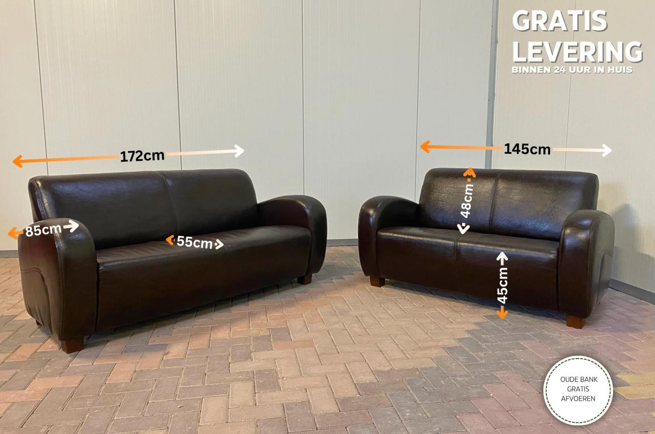 GRATIS LEVERING HEEL NL Bruin Echt Leer Bankstel 3+2,5 Zits