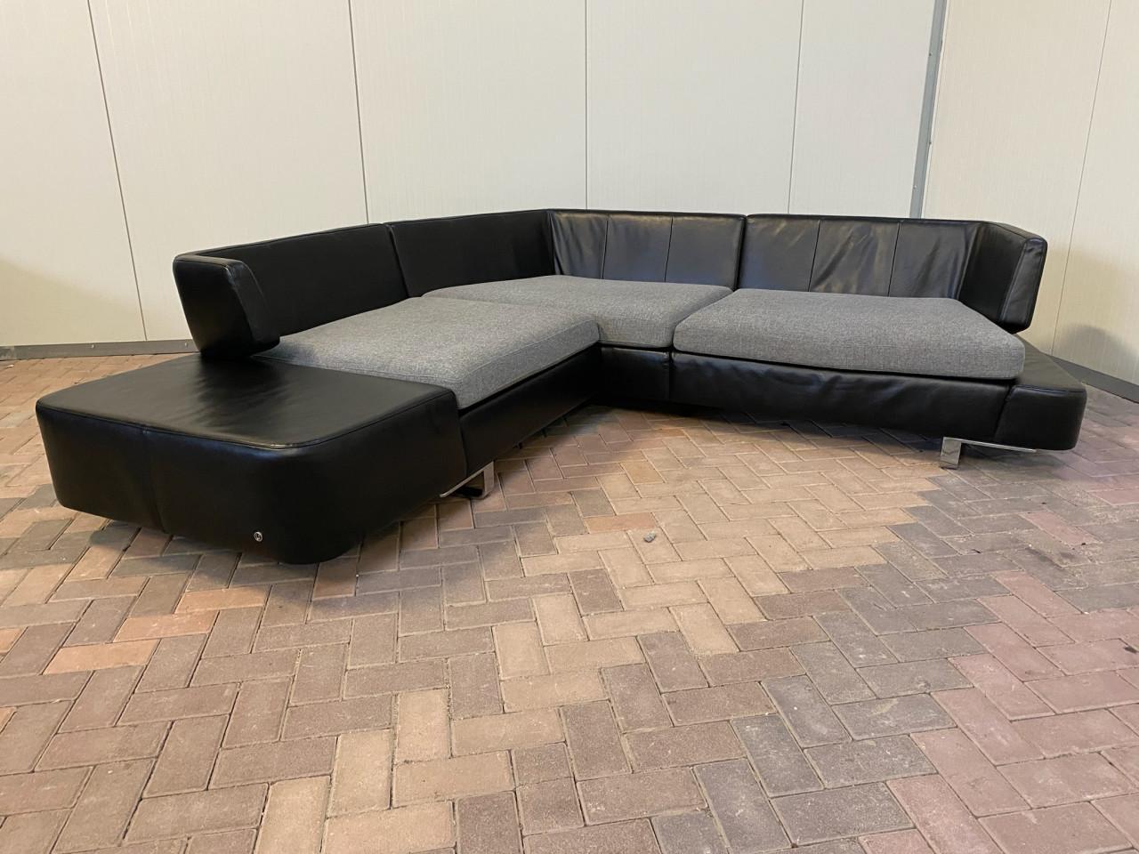 Natuzzi Opus Zwarte Leren Hoekbank-Gratis Levering NL