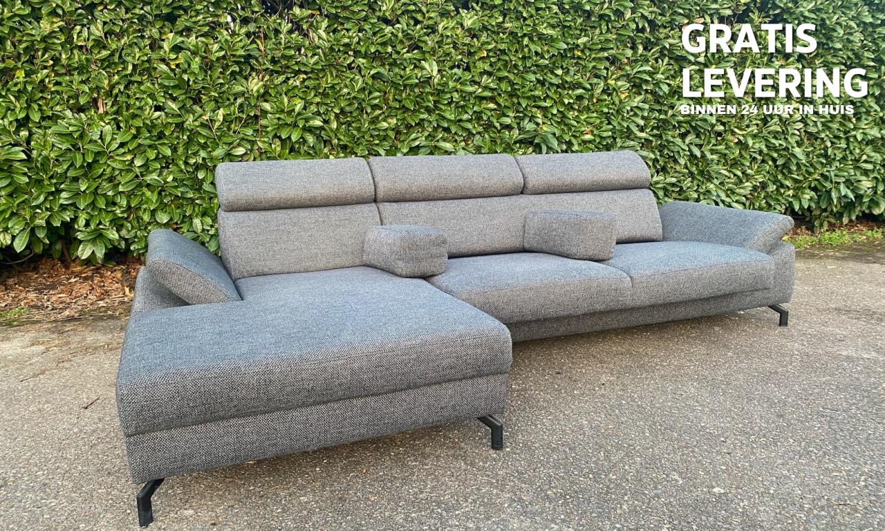 Montel Grijze Hoekbank met uitschuifbare zitvlakken- Gratis levering NL