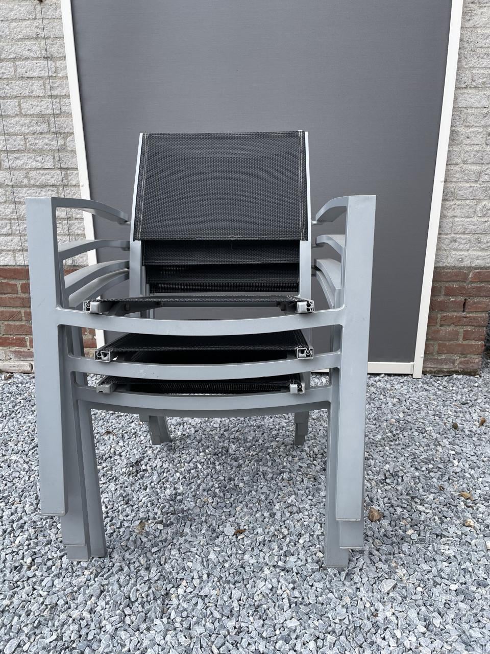 4 tuinstoelen, aluminium, textilene, grijs/antraciet, stapelbaar