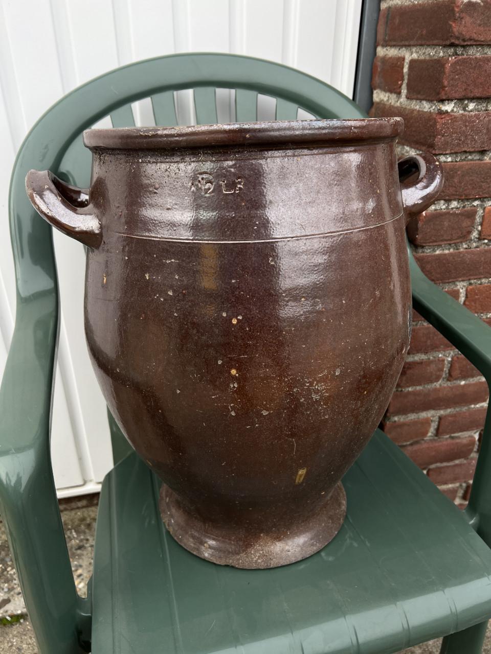 Antieke Franse confitpot steengoed 19e eeuw decoratief 50 cm