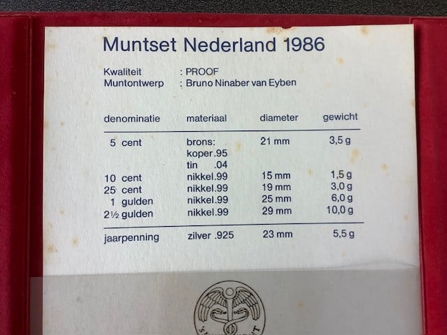 Nederland , jaarset 1986 in proof kwaliteit.