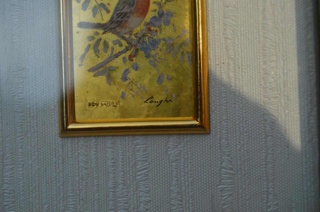 Chromolitho gedrukt op 23k bladgoud 'Vogeltje'