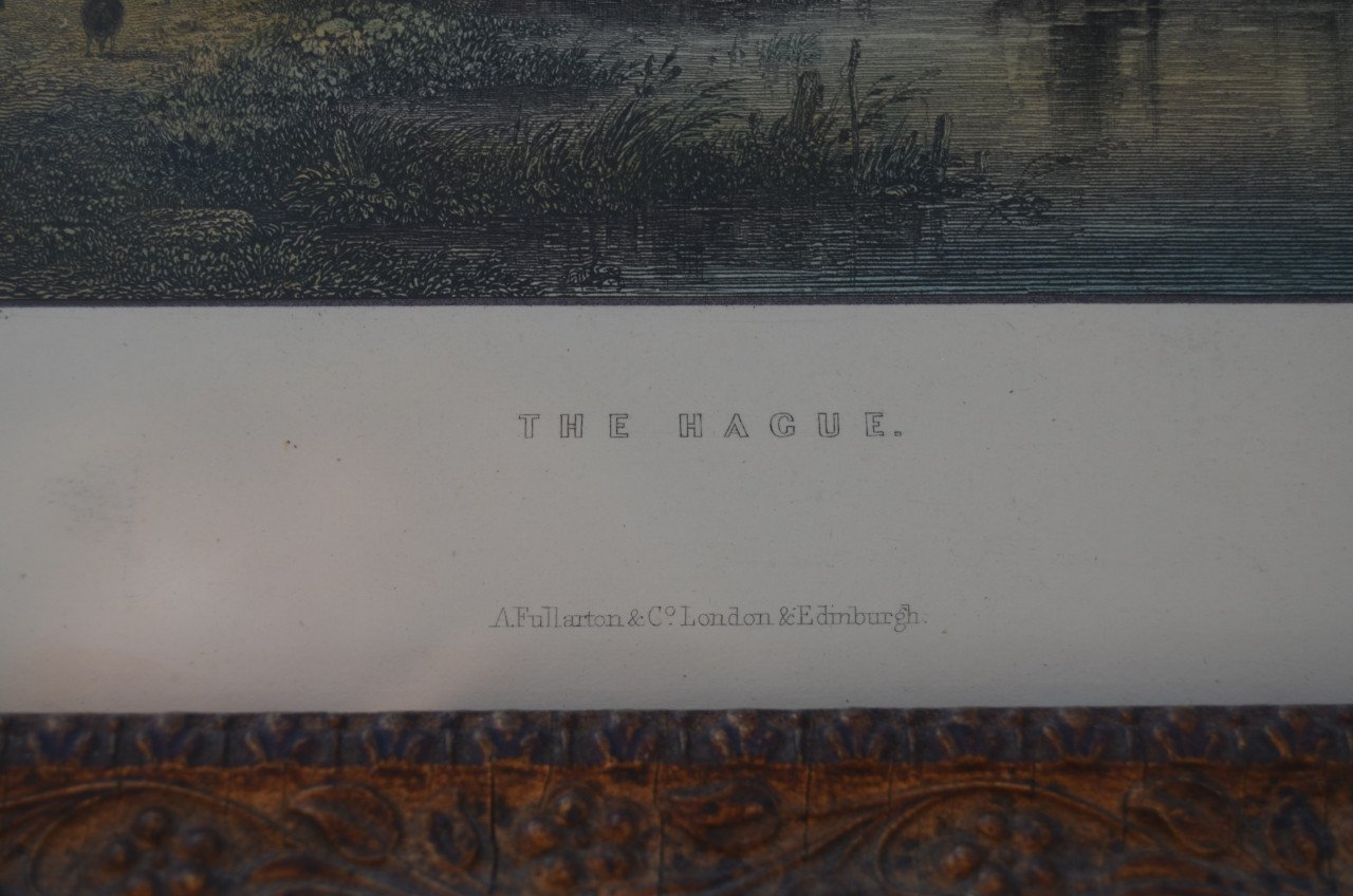 Gravure Den Haag door de weilanden gezien 1856.