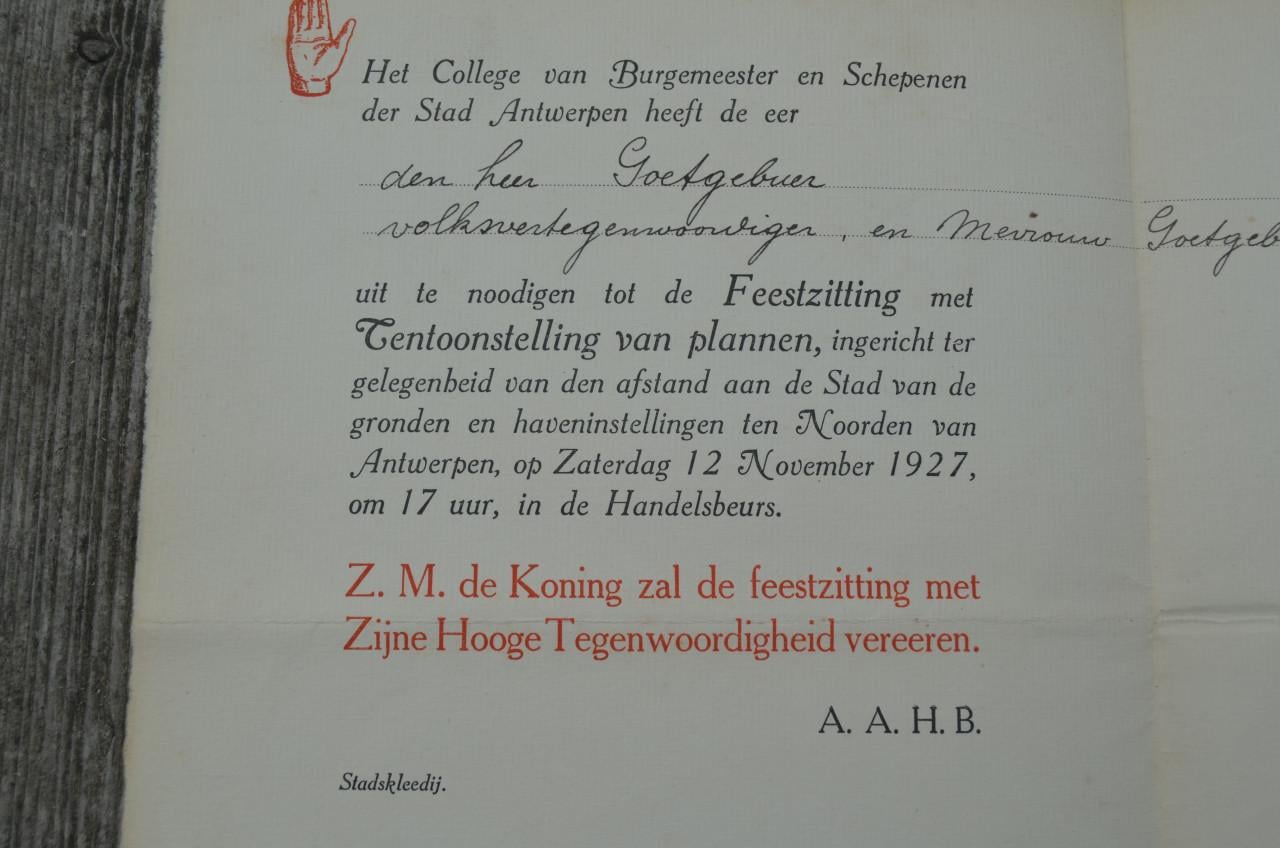 Officiële uitnodigingen Burgemeester Antwerpen 1927