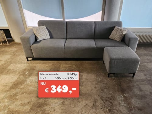Grijze 3-Zits Bankstel incl. hocker L160cmB260cm