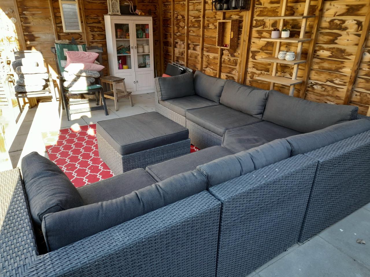 Lounge/tuinset antraciet, 5 delen met salontafel.