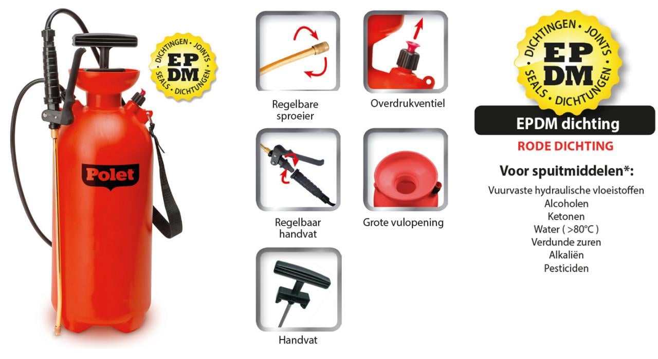 Druksproeier 8 liter epdm dichtingen - stevig