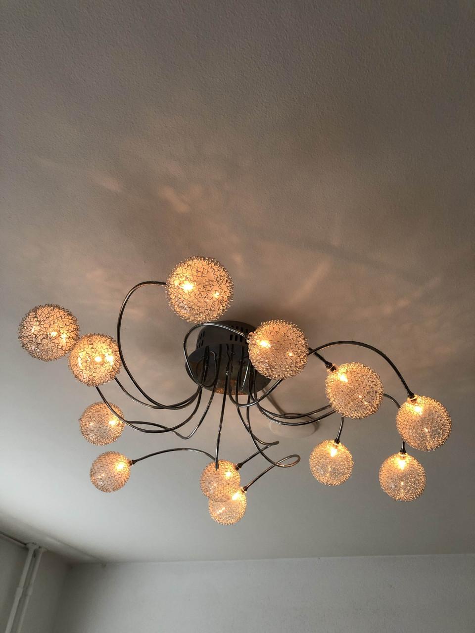 Moderne design plafondlamp met 12 glazen bolletjes – dimbaar – chroom