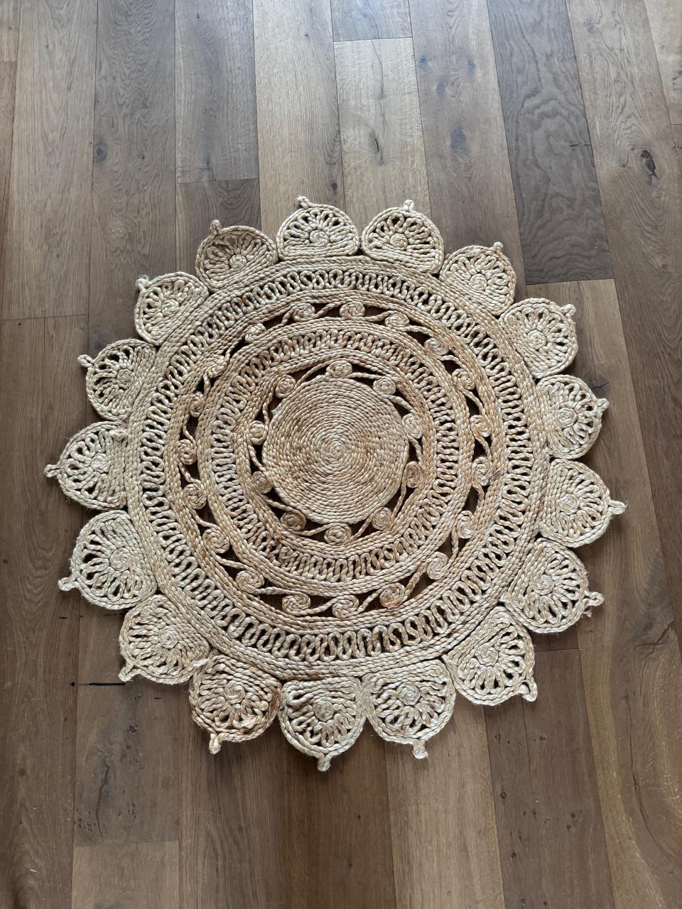Rond jute vloerkleed Ø115 cm – Boho / Ibiza stijl – ook als wanddecoratie