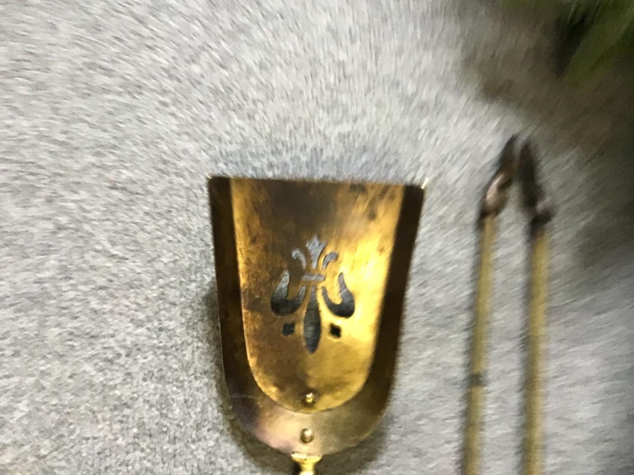 Antiek massief koperen haardstel