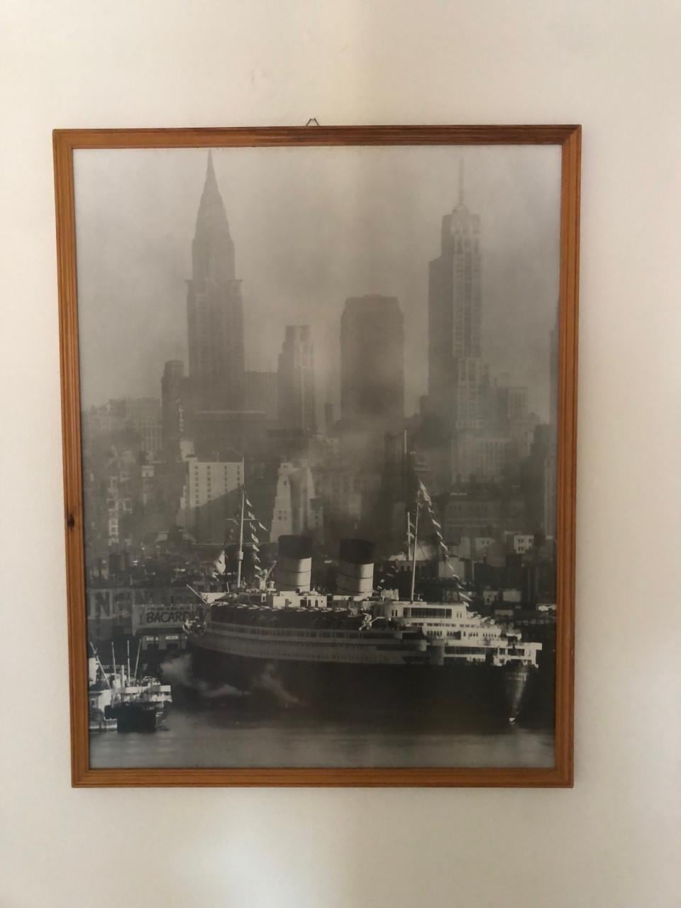 Vintage Zwart-wit Foto New York Skyline met Schip