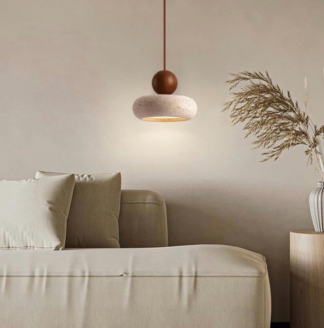Japandi travertijn LED hanglamp
