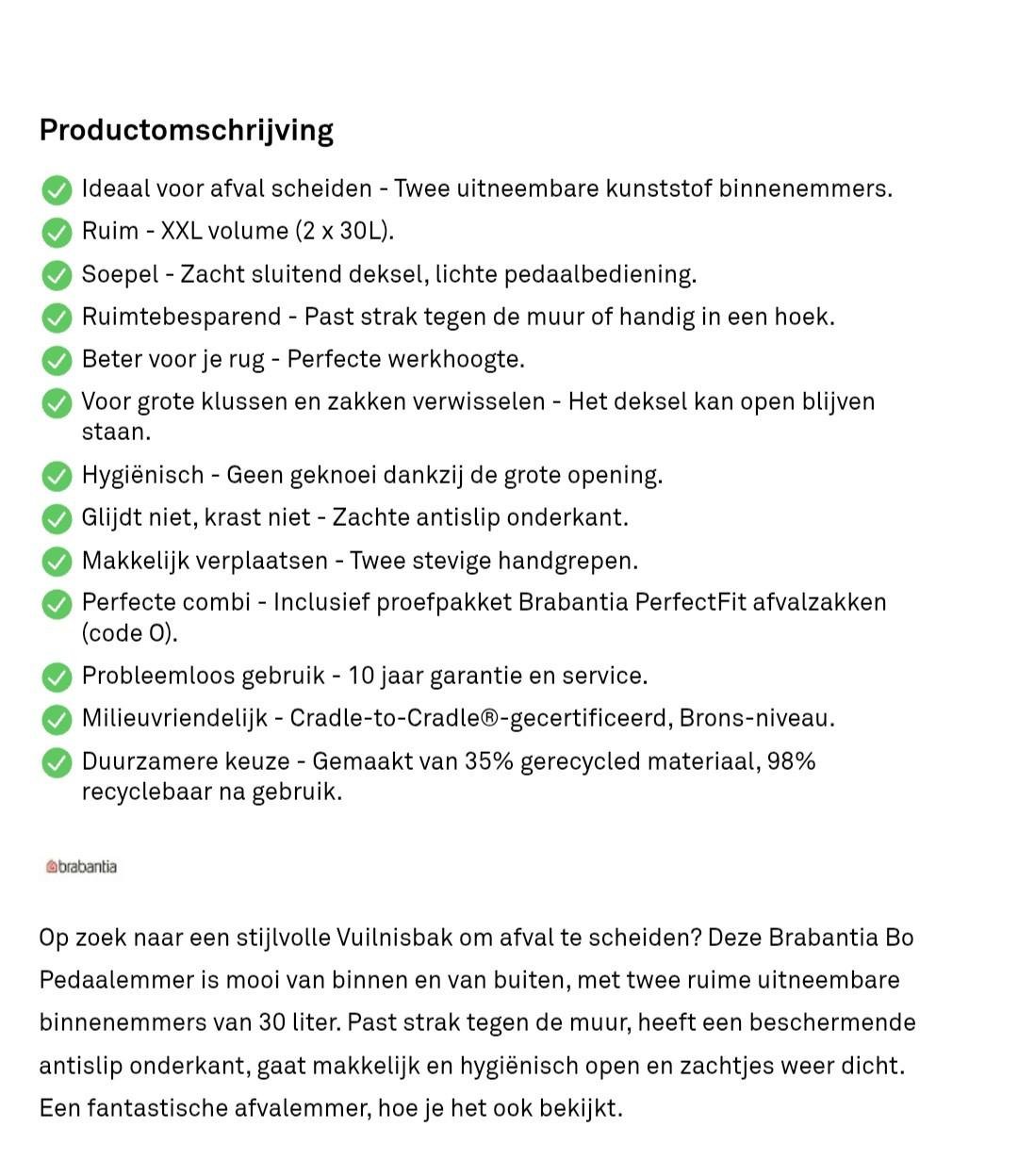 Brabantia Bo Prullenbak - 2 x 30 liter - Afvalscheiding - Matt Black