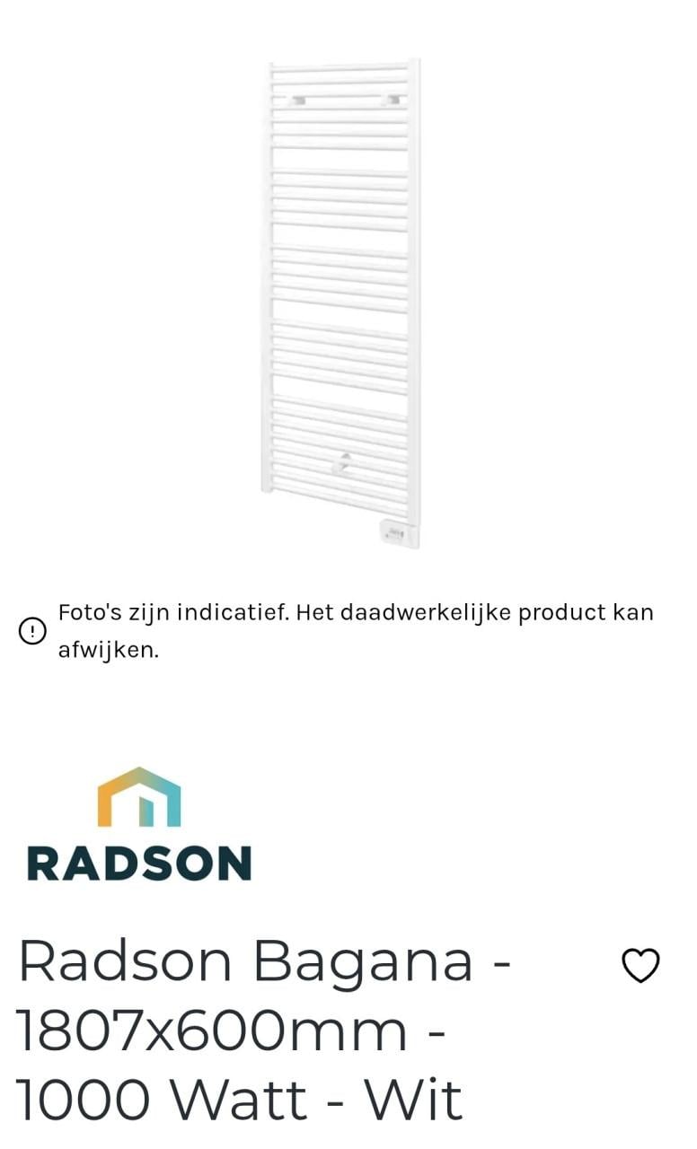 Radson Bagana elektrische radiator 1807x600mm 1000W wit