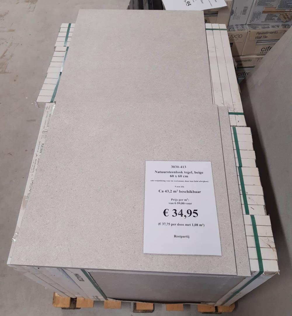 3030-413 Natuursteenlook vloertegel, beige 60x60 cm, van € 59,80/m² voor