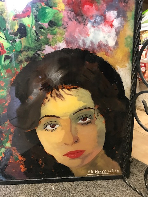 Te koop; glas schilderij kunst Vicky Leandros  haardscherm vintage retro