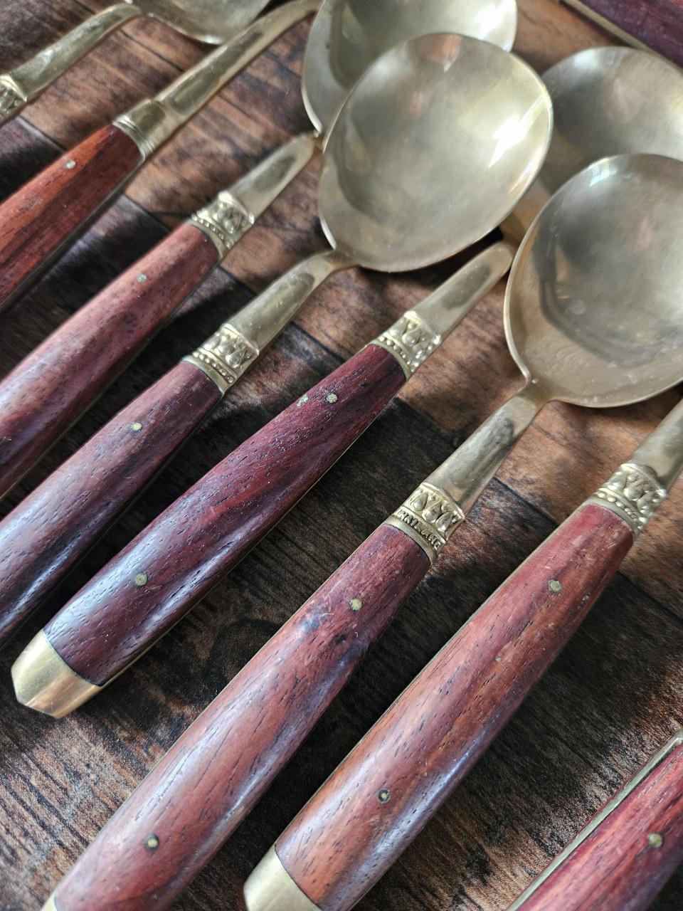 Antiek bestekset thailand brons & hout in Koffer - 60+ Delen