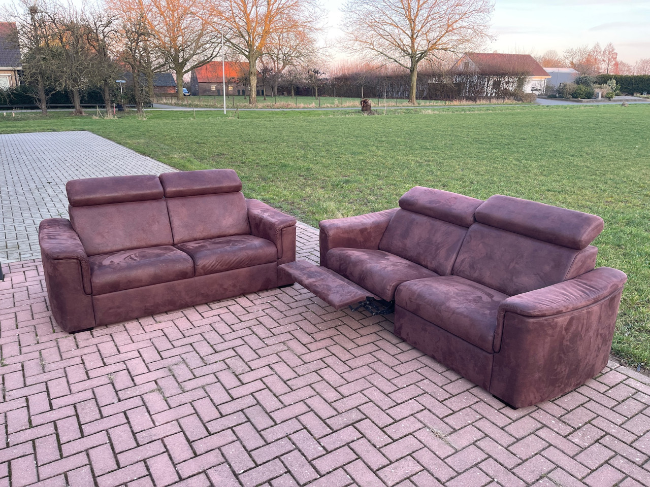 GRATIS LEVERING HEEL NL 3 + 2.5-zits Stof Suede Relax Bankstel