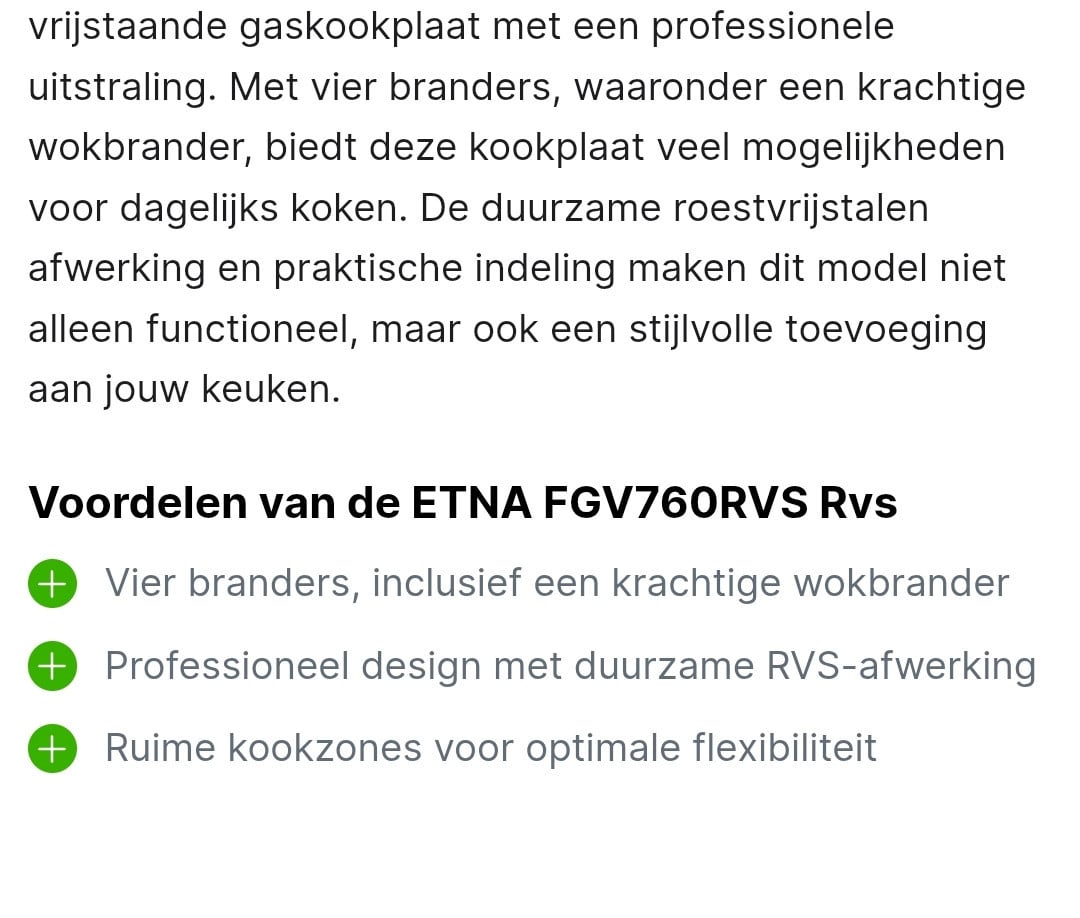 Vrijstaand rvs Etna gasfornuis