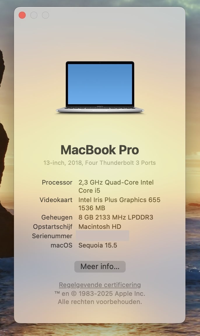 Apple MacBook Pro 2018 13,3" met Touch Bar, 2,3 GHz, 256GB (Qwerty) Zilver