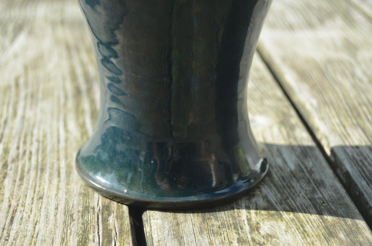 Mooie blauw/groene keramieke fles/vaas