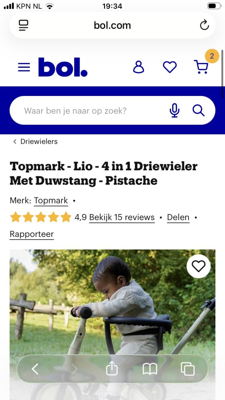 Drie wielen met duw stang