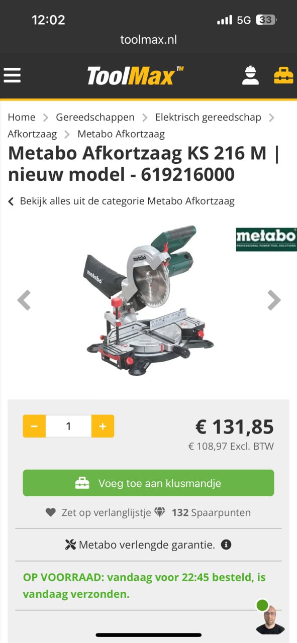 Afkortzaag Metabo KS 216 M nog nieuw in doos