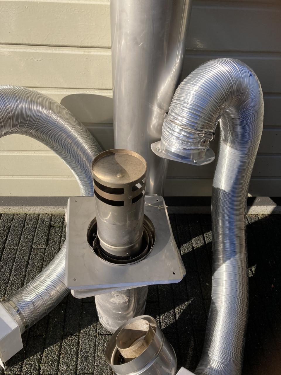 Compleet met dubbele/concentrische rvs afvoerkanalen, diameter 100/150mm