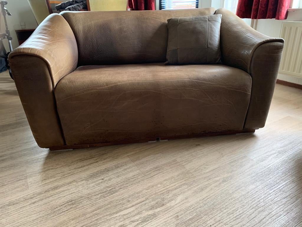 Vintage De Sede DS 47 lederen 2-zits bank + bijhorende tafel