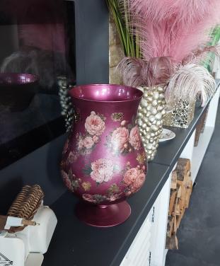 Nw Decoupage Romantische bloemen vaas