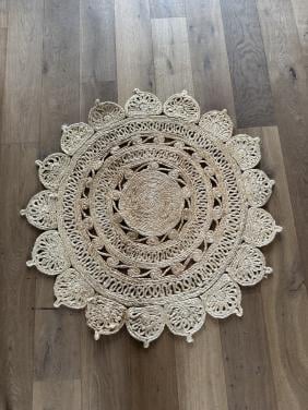Rond jute vloerkleed Ø115 cm – ook als wanddecoratie