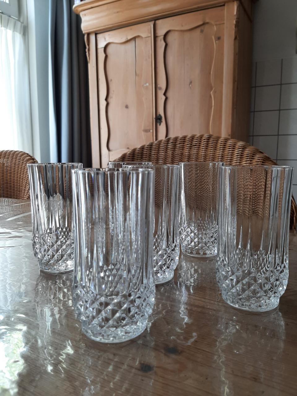 CRISTAL `D ARQUES , LONGCHAMP - 6 LIMONADE / WATER GLAZEN - ZWAAR KRISTAL