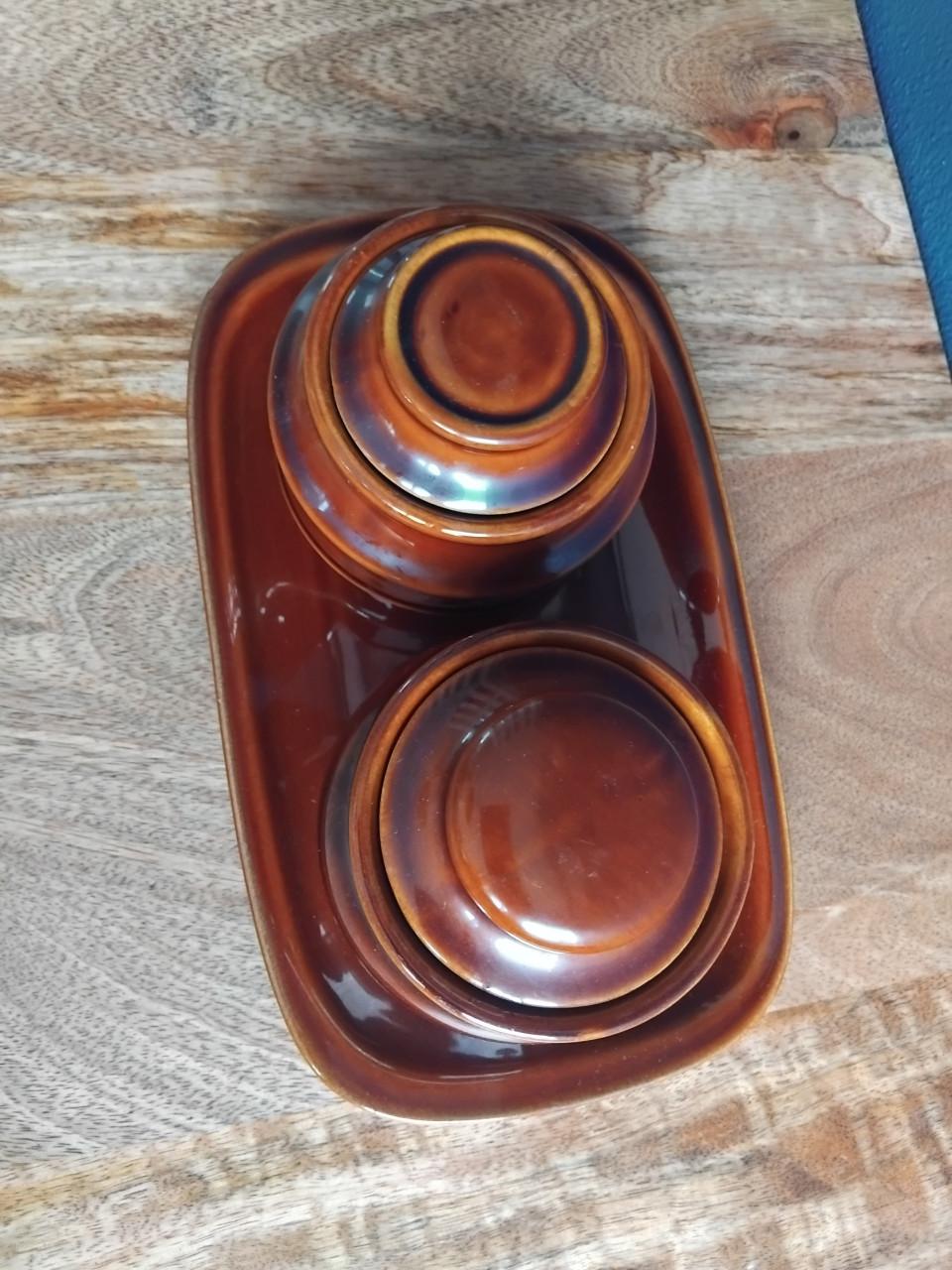 Vintage Pruszków Porselein Bruinservies