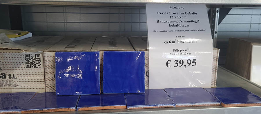 3035-173 Ca 6 m² handvormlook tegels 13x13 cm, kobaltblauw