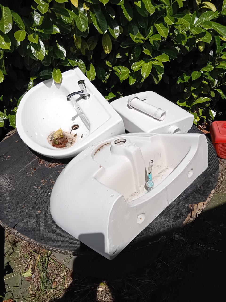 2 wc potten en 2 wastafels.