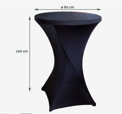 Te huur sta tafels zwart met zwarte rokken 10x