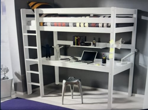 HOOGSLAPER met BUREAU - Wit - Hout - Vipack