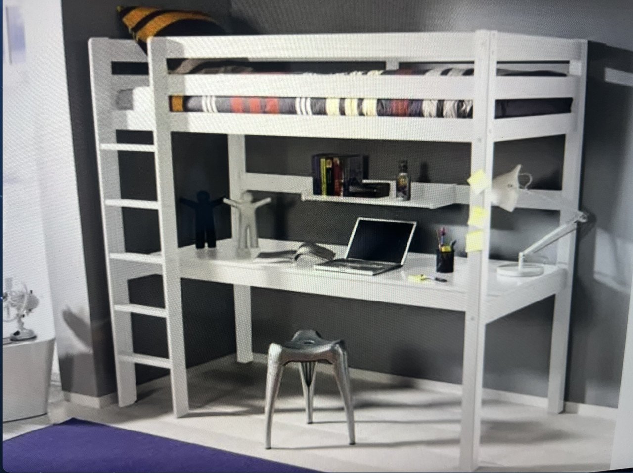 HOOGSLAPER met BUREAU - Wit - Hout - Vipack