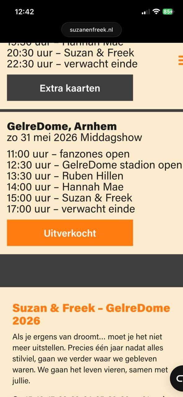 4 veldkaarten Suzan en Freek op zondag 31 mei