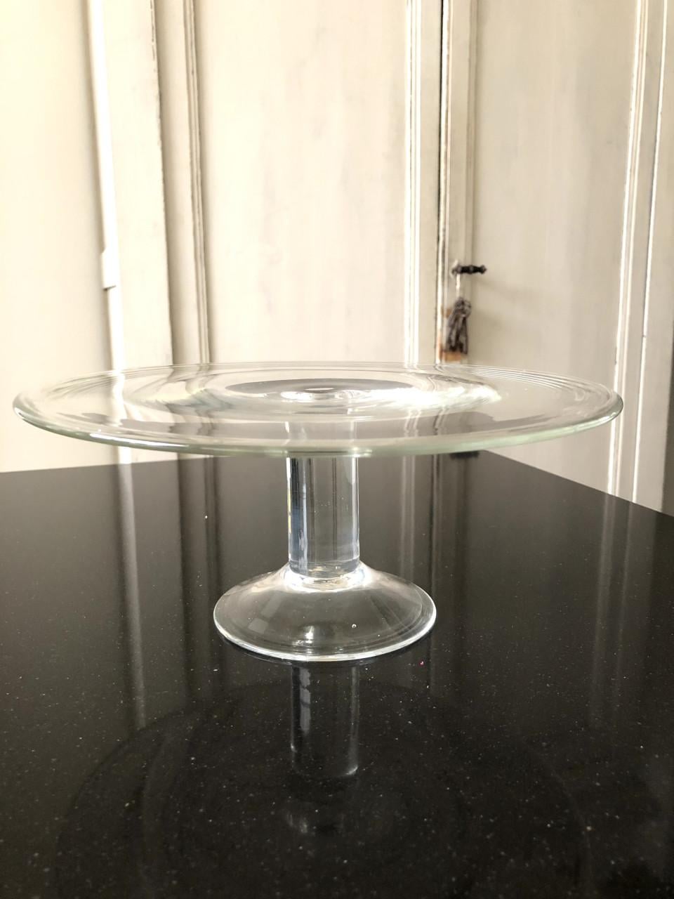 Mooie brocante glazen taartplateau. 25 cm